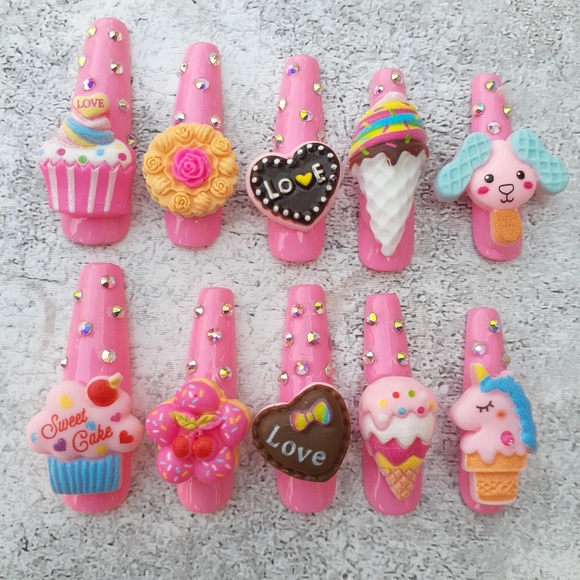 XXL Long Pink Kawaii Sweets Press on Nails - Picture 5 of 6